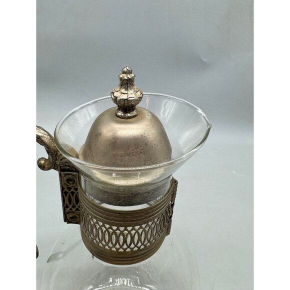 Vintage Glass Carafe Ornate Metal Handle & Lid 8=10.5" Tall Elegant Design READ - Picture 3 of 12